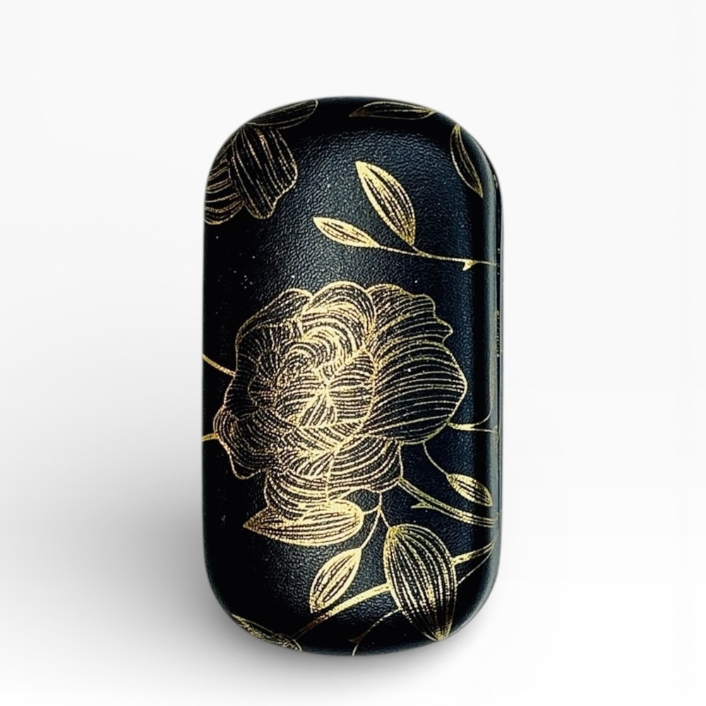 Dual Contact Lens and Eyeglasses Travel Case in Black and Gold Leaf Roses - Picture 5 of 8